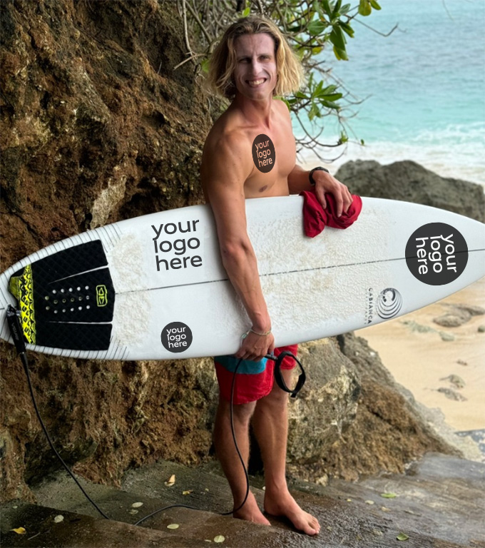 Surfboard with logo spots